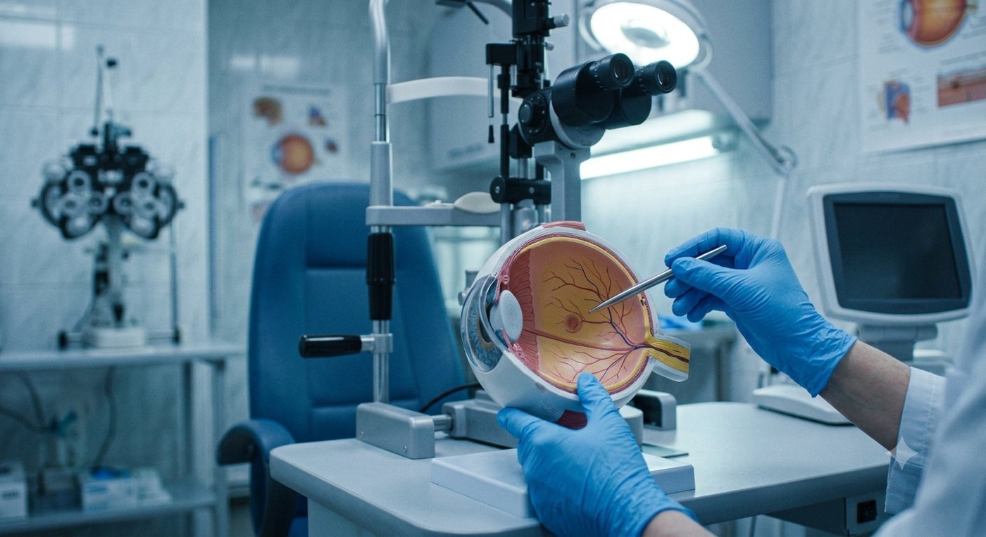 Modelo anatómico de retina utilizado para explicar diagnósticos